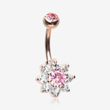 Rose Gold Glistening Spring Flower Sparkle Belly Button Ring