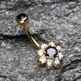 Detail View 2 of Golden Glistening Spring Flower Sparkle Belly Button Ring-Black/Clear