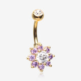 Golden Glistening Spring Flower Sparkle Belly Button Ring