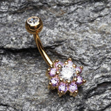 Detail View 2 of Golden Glistening Spring Flower Sparkle Belly Button Ring-Clear Gem/Purple