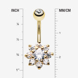 Detail View 1 of Golden Spring Flower Belly Button Ring-Clear Gem