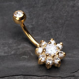 Detail View 2 of Golden Spring Flower Belly Button Ring-Clear Gem