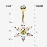 Detail View 1 of Golden Glistening Flower Bliss Belly Button Ring-Clear Gem