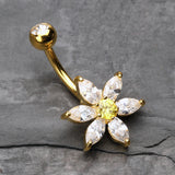 Detail View 2 of Golden Glistening Flower Bliss Belly Button Ring-Clear Gem