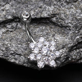 Detail View 2 of Grand Sparkle Spring Flower Belly Button Ring-Clear Gem