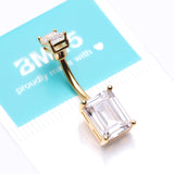 Detail View 4 of Golden Sparkle Essentia Square Gem Belly Button Ring-Clear Gem