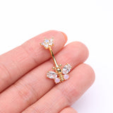 Detail View 3 of Golden Spring Essence Butterfly Flower Sparkle Belly Button Ring-Clear Gem/Rose Quartz