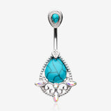Elegant Turquoise Lace Sparkle Belly Button Ring