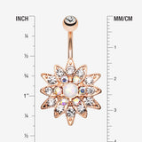 Detail View 1 of Rose Gold Opal Chrysanthemum Flower Belly Button Ring-Clear/Aurora Borealis