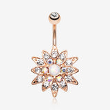 Rose Gold Opal Chrysanthemum Flower Belly Button Ring