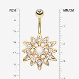 Detail View 1 of Golden Opal Chrysanthemum Flower Belly Button Ring-Clear/Aurora Borealis
