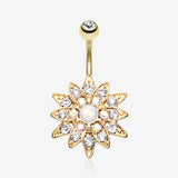 Golden Opal Chrysanthemum Flower Belly Button Ring