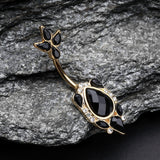 Detail View 2 of Golden Victorian Onyx Sparkle Belly Button Ring-Clear Gem/Black