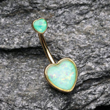 Detail View 2 of Golden Opalescent Sparkle Heart Belly Button Ring-Mint Green
