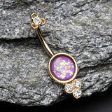Detail View 2 of Golden Victorian Opalescent Sparkle Belly Button Ring-Clear Gem/Purple