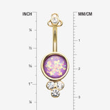 Detail View 1 of Golden Victorian Opalescent Sparkle Belly Button Ring-Clear Gem/Purple