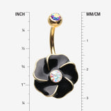 Detail View 1 of Golden Black Hibiscus Flower Sparkle Belly Button Ring-Aurora Borealis/Black