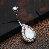 Detail View 2 of Opalite Multi-Gem Sparkle Teardrop Belly Button Ring-Aurora Borealis/White