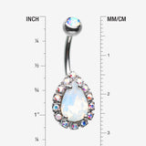 Detail View 1 of Opalite Multi-Gem Sparkle Teardrop Belly Button Ring-Aurora Borealis/White