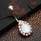 Detail View 2 of Rose Gold Opalite Sparkle Teardrop Belly Button Ring-Aurora Borealis/White