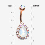 Detail View 1 of Rose Gold Opalite Sparkle Teardrop Belly Button Ring-Aurora Borealis/White