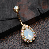 Detail View 2 of Golden Opalite Aurora Sparkle Teardrop Belly Button Ring-Aurora Borealis/White