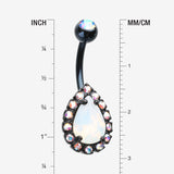 Detail View 1 of Blackline Opalite Multi-Gem Sparkle Teardrop Belly Button Ring-Black/Aurora Borealis/White