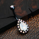 Detail View 2 of Blackline Opalite Multi-Gem Sparkle Teardrop Belly Button Ring-Black/Aurora Borealis/White