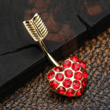 Detail View 2 of Golden Heart Sparkle Feather Top Belly Button Ring-Red