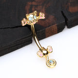 Detail View 2 of Golden Jumping Kitty Cat Sparkle Belly Button Ring-Aqua