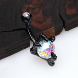 Detail View 2 of Blackline Dragon's Claw Paragon Belly Button Ring-Black/Aurora Borealis
