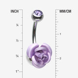 Detail View 1 of Bright Metal Rose Blossom Belly Button Ring-Tanzanite