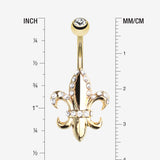Detail View 1 of Golden Royal Fleur De Lis Belly Button Ring-Clear Gem