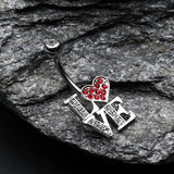 Detail View 2 of Charming LOVE Belly Button Ring-Clear Gem/Red