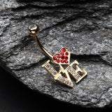 Detail View 2 of Golden Charming LOVE Belly Button Ring-Clear Gem/Red