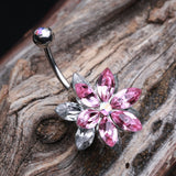 Detail View 2 of Classic Marquis Lotus Belly Button Ring-Pink/Clear