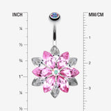 Detail View 1 of Classic Marquis Lotus Belly Button Ring-Pink/Clear