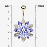 Detail View 1 of Golden Marquis Lotus Belly Button Ring-Tanzanite/Clear