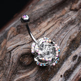 Detail View 2 of Gleam Rose Blossom Belly Button Ring-Aurora Borealis