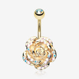 Golden Gleam Rose Belly Button Ring-Aurora Borealis