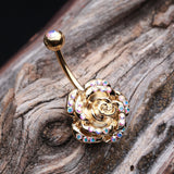 Detail View 2 of Golden Gleam Rose Belly Button Ring-Aurora Borealis