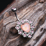Detail View 2 of Sparkle Heart Flower Belly Button Ring-Pink
