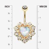 Detail View 1 of Golden Sparkle Heart Flower Belly Button Ring-Clear Gem
