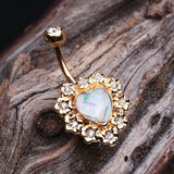 Detail View 2 of Golden Sparkle Heart Flower Belly Button Ring-Clear Gem