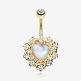 Golden Sparkle Heart Flower Belly Button Ring