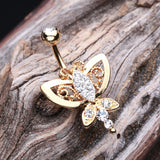 Detail View 2 of Golden Butterfly Grand Belly Button Ring-Clear Gem