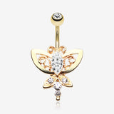 Golden Butterfly Grand Belly Button Ring-Clear Gem