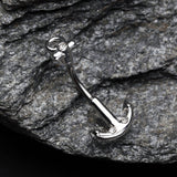 Detail View 2 of Classic Anchor Dock Belly Button Ring-Clear Gem