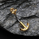 Detail View 2 of Golden Classic Anchor Dock Belly Button Ring-Clear Gem