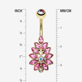 Detail View 1 of Golden Gisela Leaflet Multi-Gem Belly Button Ring-Pink/Aurora Borealis